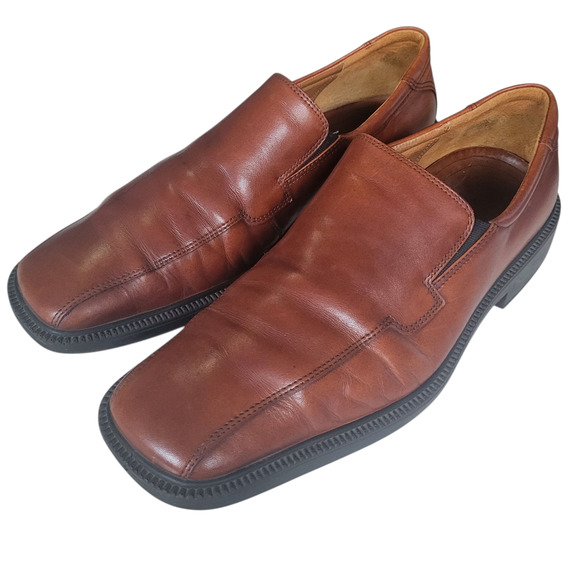 ECCO City Loafers Men's 46 EU 12 US Brown Leather Slip-On Shoes Square Toe - Picture 1 of 14